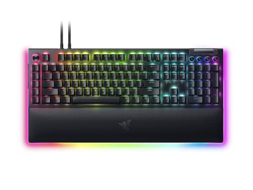 Razer BlackWidow V4 Pro, Interruttore Verde, Tastiera da Gioco Meccanica, Interruttori Clicky, Ghiera di Comando e 8 Tasti Macro, Rullo Multifunzione, Poggiapolsi, Layout USA, Nero