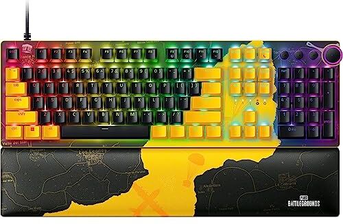 Razer Huntsman V2 interruttori rossi - Tastiera ottica per videogiocatori priva di latenza, interruttori ottici lineari e silenziosi, tasti doppi in PBT, poggiapolsi, US-Layout, PUBG Edition