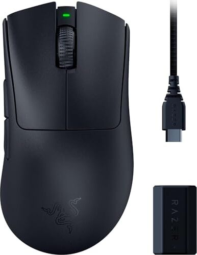 Razer DeathAdder V3 Pro HyperPolling Wireless Dongle - Mouse ultra leggero per esport con 8K Hz di polling rate wireless effettivi (63 g, Sensore ottico 30K, Switch ottici di 3a gen) Nero