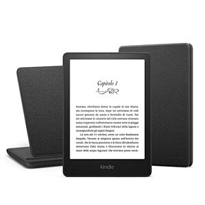 Amazon Kindle Paperwhite Essentials Bundle con Kindle Paperwhite Signature Edition (32 GB, senza pubblicità), Custodia  in pelle e Base di ricarica wireless