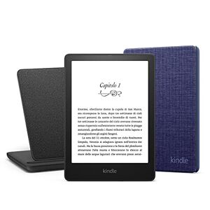 Amazon Kindle Paperwhite Essentials Bundle con Kindle Paperwhite Signature Edition (32 GB, senza pubblicità), Custodia  in tessuto e Base di ricarica wireless