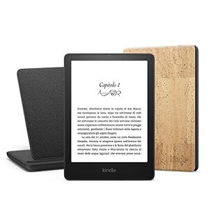 Amazon Kindle Paperwhite Essentials Bundle con Kindle Paperwhite Signature Edition (32 GB, senza pubblicità), Custodia  in sughero resistente all’acqua e Base di ricarica wireless