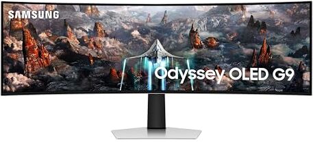 Samsung Monitor Gaming Odyssey OLED G9 (S49CG934), Curvo (1800R), 49'', 5120x1440 (DQHD), 32:9, HDR10+, OLED, 240Hz, 0,03ms (GtG), Compatibilità G-Sync, Micro HDMI, USB 3.0, DP, Casse