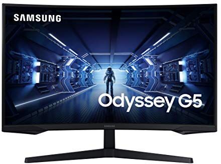 Samsung Monitor Gaming Odyssey G5, Curvo (1000R), 27'', 2560x1440 (WQHD 2K), HDR10, VA, 144 Hz,1 ms , FreeSync Premium, HDMI, Display Port, Ingresso Audio, Eye Saver Mode, Flicker Free