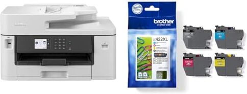 Brother MFCJ5340DW Stampante multifunzione inkjet a colori con stampa A3 da cassetto e da bypass, automatica fronte retro A4, rete wireless e cablata, bianco & Cartucce originali LC-422XLVAL