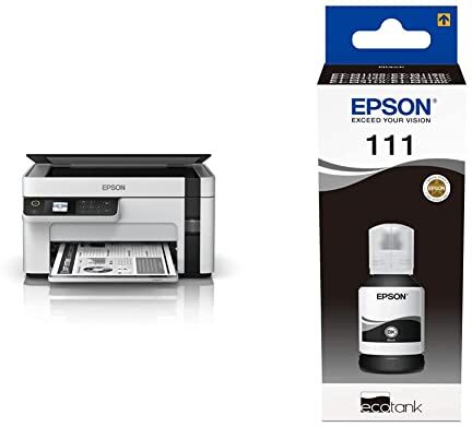 Epson EcoTank ET-M2120 Stampante multifunzione monocromatica 3-in-1 (Stampa, Copia, Scansione) & C13T03M140 adatto per M1100 Inchiostro nero EcoTank