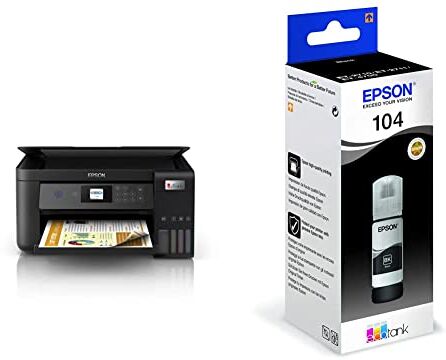 Epson EcoTank ET-2851 stampante Multifunzione A4 (stampa, copia, scansione) display LDC, USB, Wi-Fi, Wi-Fi Direct & Serie 104 Bottiglia di Inchiostro EcoTank Black Ricarica Agevole Serbatoi Stampante