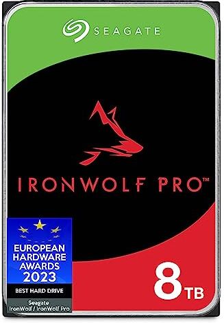 Seagate IronWolf Pro, 8TB, Unità disco interna NAS classe Enterprise - SATA CMR da 6GBit/s, 3,5", 7.200 giri/min, sistemi NAS RAID, servizi Rescue, imballaggio senza frustrazioni (ST8000NTZ01)