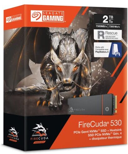 Seagate FireCuda 530 NVMe SSD, 2 TB, NVMe 1.4, 7.300 MB/s, dissipatore di calore, per PS5/PC, (ZP2000GM3A023)