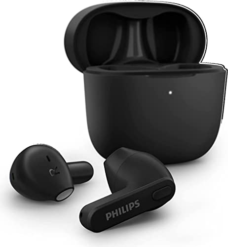 Philips TAT2236BK/00, Auricolari Wireless in Ear, Custodia di Ricarica Sottile, Resistenti all'Acqua, Bluetooth, 18 ore di Riproduzione, Microfono integrato, Design Ergonomico, Colore Nero