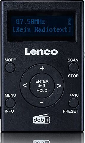 Lenco PDR-011BK - Radio tascabile DAB+/FM, lettore MP3, sistema multi-audio 3 in 1, scheda micro SD da 4 GB, tracolla, batteria