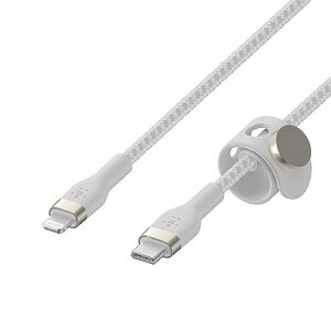 Belkin BoostCharge Pro Flex Cavo intrecciato da USB-C a Lightning (3 m), certificato MFi, ricarica rapida Power Delivery da 20 W, per iPhone 14/14Plus, 13, 12, Pro, Max, mini, SE, iPad, altri - Bianco
