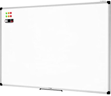 Amazon Basics Lavagna bianco, cancellabile a secco, con supporto porta-pennarelli e bordi in alluminio, 120 cm x 90 cm