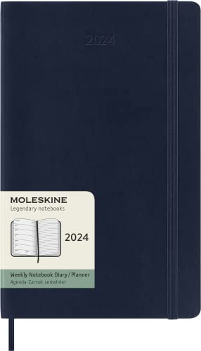 Moleskine Agenda Settimanale con Spazio per Note 12 Mesi 2024, Agenda 2024, Formato Large 13x21, Copertina Morbida e Chiusura Elastica, Colore Blu Zaffiro