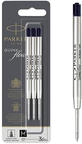 Parker QUINKflow ricariche inchiostro per penne a sfera, punta media, nero, 3 pezzi