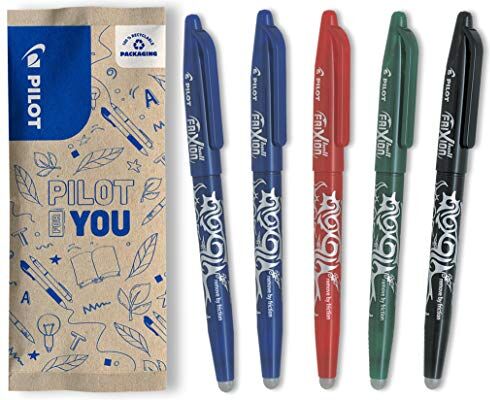 PILOT, Frixion Ball Pacco Da 5, Penna Cancellabile Al Calore Con Inchiostro Termosensibile, Penna a Sfera Ricaricabile con Gommino Integrato, 2 Blu, 1 Nero, 1 Rosso, 1 Verde, Tratto Medio