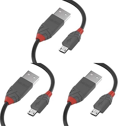 Lindy CABLE USB 2.0 TIPO A A MICRO-B, LINEA ANTHRA (Confezione da 3)