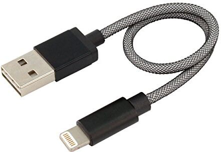 Ansmann Apple Lightning - Cavo USB di ricarica e sincronizzazione con nylon intrecciato per iPhone 5/iPhone 6/iPhone 7/iPad/iPod, 20 cm, colore: Argento