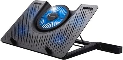 Trust Gaming GXT 1125 Quno Base di Raffreddamento per Laptop Gaming da 17.3, 5 Ventole Illuminate LED, Angolo Regolabile, Cooling Pad con Supporto per Telefono - Nero