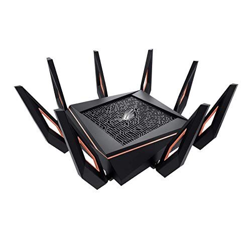 Asus GT-AX11000 ROG Rapture - Gaming Router, AX11000 Tri-band WiFi 6 (802.11ax), Wi-Fi da 10 Gigabit e processore quad-core, porta da gioco da 2,5G, banda DFS, wtfast, QoS, AiMesh, AiProtection Pro