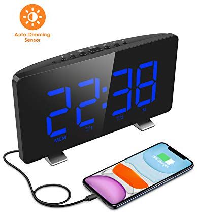 ELEGIANT Radiosveglia, Orologio da Comodino Digitale 6,5'' Gran Schermo FM Radio Doppi Sveglia Funzione Snooze USB Porta per Carica iPhone 11 PRO XS XR Huawei Mate 30 P30 20 PRO Samsung S10 S9 ECC