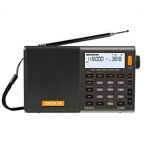 XHDATA D-808 Radio digitale portatile FM stereo/SW/MW/LW SSB RDS Air Band Radio multi altoparlante con display LCD Sveglia Antenna esterna e 2000mah batteria (grigio)