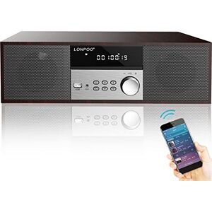 LONPOO Impianto Stereo Casa Micro HiFi Compatto con lettore CD, Bluetooth, radio FM, USB, AUX-in, display LED e pulsante grande, telecomando