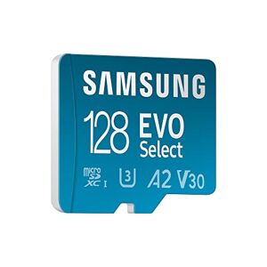 Samsung Memorie Mb-Me128Ka Evo Select Scheda Microsd Da 128 Gb, Uhs-I U3, Fino A 130 Mb/S, Adattatore Sd Incluso, Blu, ‎1.5 x 1.1 x 0.1 cm 0.26 grammi
