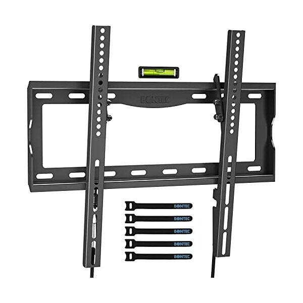 bontec staffa tv per televisori lcd led plasma curvo da 26-65 pollici, ultrasottile inclinabile supporto tv da parete fino a 55kg, max vesa 400 x 400mm, supporto tv muro con fascette per cavi