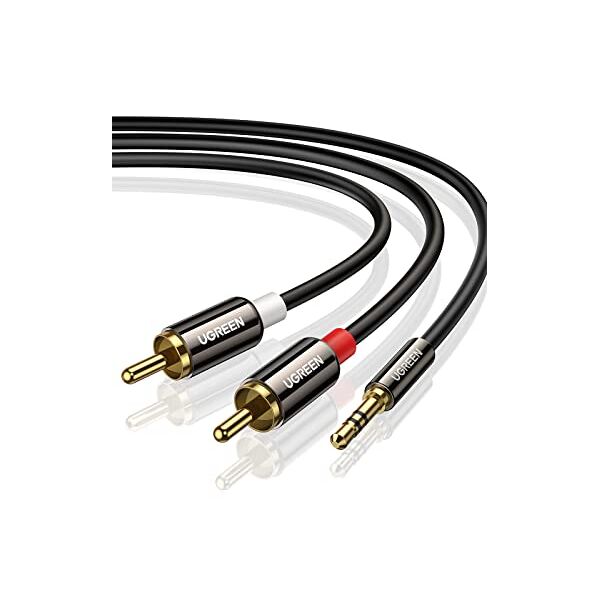 ugreen cavo rca jack 3,5mm macho cavo aux 2rca cavo audio rca stereo addattatore jack rca compatible con smartphone, pc, tv, tablet, mp3, ipod, amplificatore, impianto stereo, home theatre (5m)