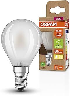 OSRAM Lampada LED SUPERSTAR+ CLASSIC P GLFR 40, E14, sfera, 2.5W, 470lm, 2700K, luce bianca calda, tecnologia a filamento LED, basso consumo energetico, classe di efficienza energetica B