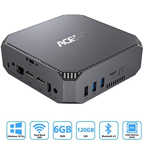 ACEPC Mini PC con processore Intel Celeron J3455 e Windows 10, da 4 GB RAM e 64 GB ROM, mini computer con HDD/SSD Bay da 2,5 pollici, porta MSATA, 4K HD, Gigabit Ethernet, Dual Band WLAN, BT4.2 (versione in lingua italiana non garantita)