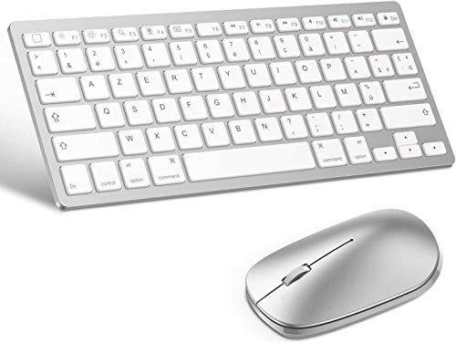 OMOTON - Mouse wireless per iPad Pro 11/12.9 2020 AZERTY, tastiera Bluetooth francese, ultra sottile per tutti gli iPad iPhone IOS13, colore: Bianco (mouse compatibile con computer iOS/Android)