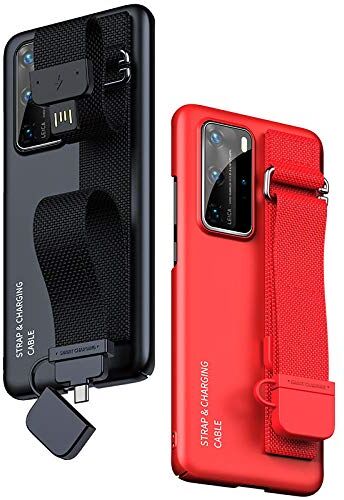 Huiran Adatto per la Custodia del Telefono Cellulare P40 Huawei con la Funzione Cavo Dati incorporata Braccialetto per Cellulare custodia-P30Pro Rosso