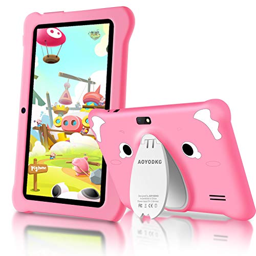 AOYODKG Tablet per Bambini 7 Pollici Android 9.0, Kids Tablet e Quad Core 3GB RAM+32GB Rom/128GB Scalabile con WiFi e Bluetooth IPS HD 1024x600 Kidoz e Google Play preinstallato con Kid-Proof Custodia -Rosa