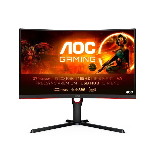 aoc c27g3u/bk computer monitor 68.6 cm (27) 1920 x 1080 pixels full hd led black red