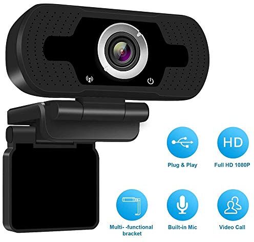 Lushforest 1080P Hd Webcam con microfono, Videocamera Full Hd 1080p / 30fps Videocamera Web, Videocamera Pro con Plug & Play USB per Skype, Conferenza di classe dal vivo, YouTube, Pc / Mac / Laptop