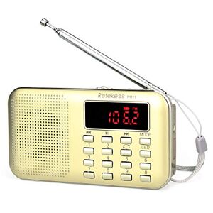 Retekess PR11 Radio Portatile Mini, AM FM Tascabile Radio con Altoparlante Lettore MP3 Supporta Disco USB e Scheda TF con Torcia di Emergenza (Oro)