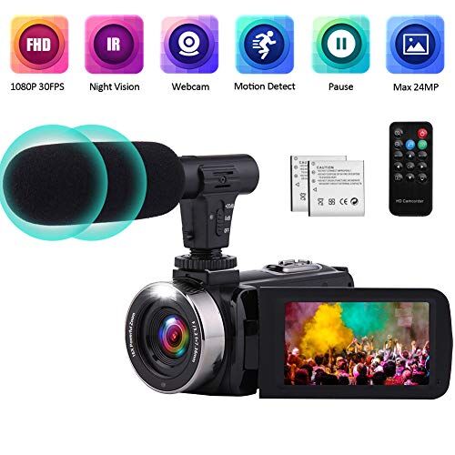 YinFun Videocamera Videocamera con IR Night Vision, FHD 1080P 30FPS YouTube Vlogging Camera 16X Zoom digitale Fotocamera digitale con microfono e 2 batterie ricaricabili