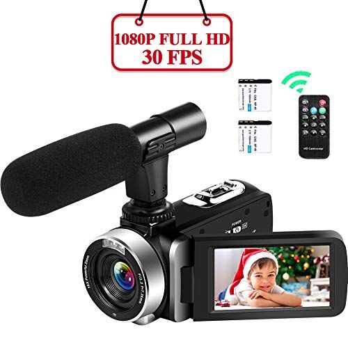 SEREE Videocamera Videocamera 1080P Full HD Videocamera 30FPS 16X Zoom digitale Videocamera con microfono 24MP con 3 pollici IPS 270 gradi di rotazione Schermo Videocamera
