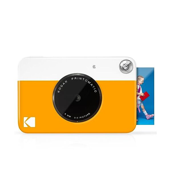 kodak printomatic - fotocamera di stampa istantanea, stampa su zink 5 x 7.6 cm, carta appiccicosa, giallo