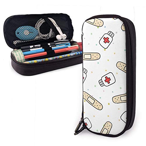 chihanduobaihuodian High-Grade Waterproof PU Leather Nurse Band-aid Pencil Case Big Capacity Pen Case Desk Organizer with Double Zipper for School & Office Supplies - 8x3.5x1.5 Inches