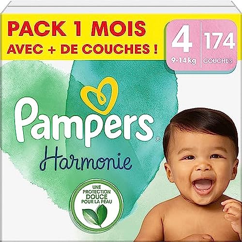 Pampers Pannolini per bambini taglia 4 (9-14 kg) armonia, confezione mensile, delicata protezione della pelle e ingredienti a base vegetale, 174 pezzi