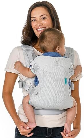 Infantino Flip Breathable 4-in-1 Light & Airy Convertible Carrier with Adjustable Waist Belt & Plush Straps, Light Grey