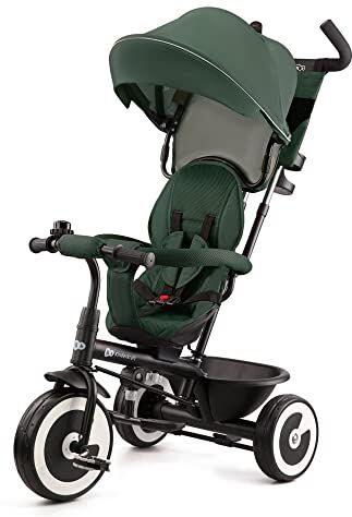 kk Kinderkraft Kinderkraft ASTON Triciclo bambini dai 9 Mesi fino 25 kg, Passeggino con Maniglione regolabile, Bici, Sedile girevole Fronte Mamma e Strada, Cappottina pieghevole, Ruota libera, Verde