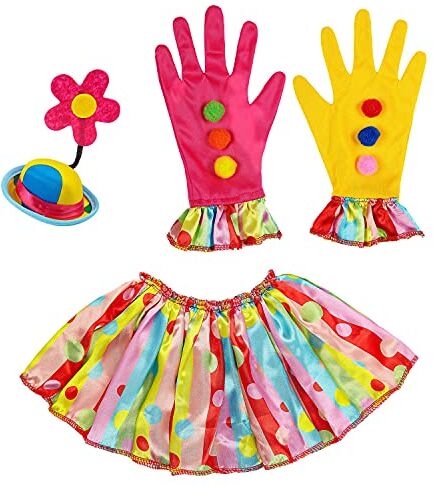 Widmann 29343 29343 - Set costume Clown, mini cappello, collo e 1 paio di guanti, accessori, carnevale, feste a tema, compleanni, circo, unisex – adulto, multicolore, taglia unica