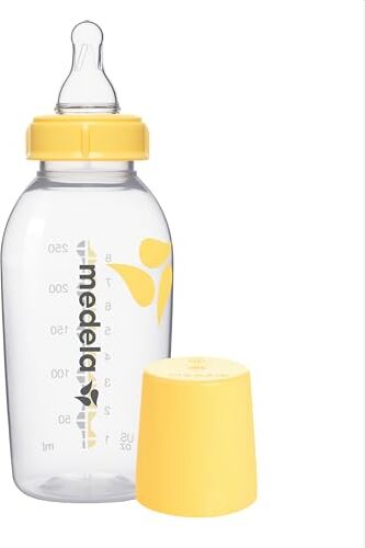 Medela Tettarella per Latte Materno a Flusso Medio con Biberon da 250 ml senza BPA, Supporta il Naturale Comportamento di Suzione del Bambino, Inclusa Bottiglia per Congelatore e Frigorifero