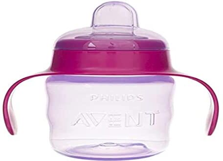 Philips AVENT 200 ML 6 M + bicchiere per imparare a bere con becco, bottiglia per imparare a bere, 1 pezzo (confezione da 1), rosa