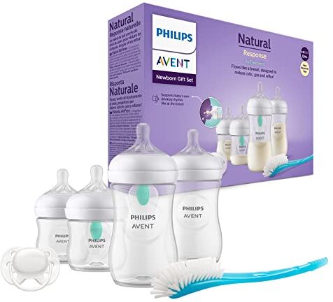 Philips Avent Set regalo per neonati con biberon con valvola Air Free - 4 biberon, ciuccio ultra soft e spazzola per biberon, per bambini da 0-12 mesi in su (modello SCD657/11)