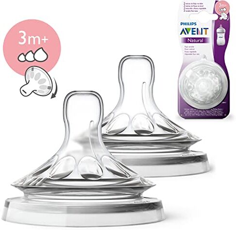 Philips SCF045/27 Avent 2 Tettarelle Natural Flusso Regolabile, Foro con Fessura, 3m+